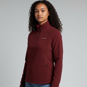 COLUMBIA - SZ MEDIUM - CRANBERRY COLOR - 1/4- or 1/2 ZIP - COLORBLOCK SLEEVES B4